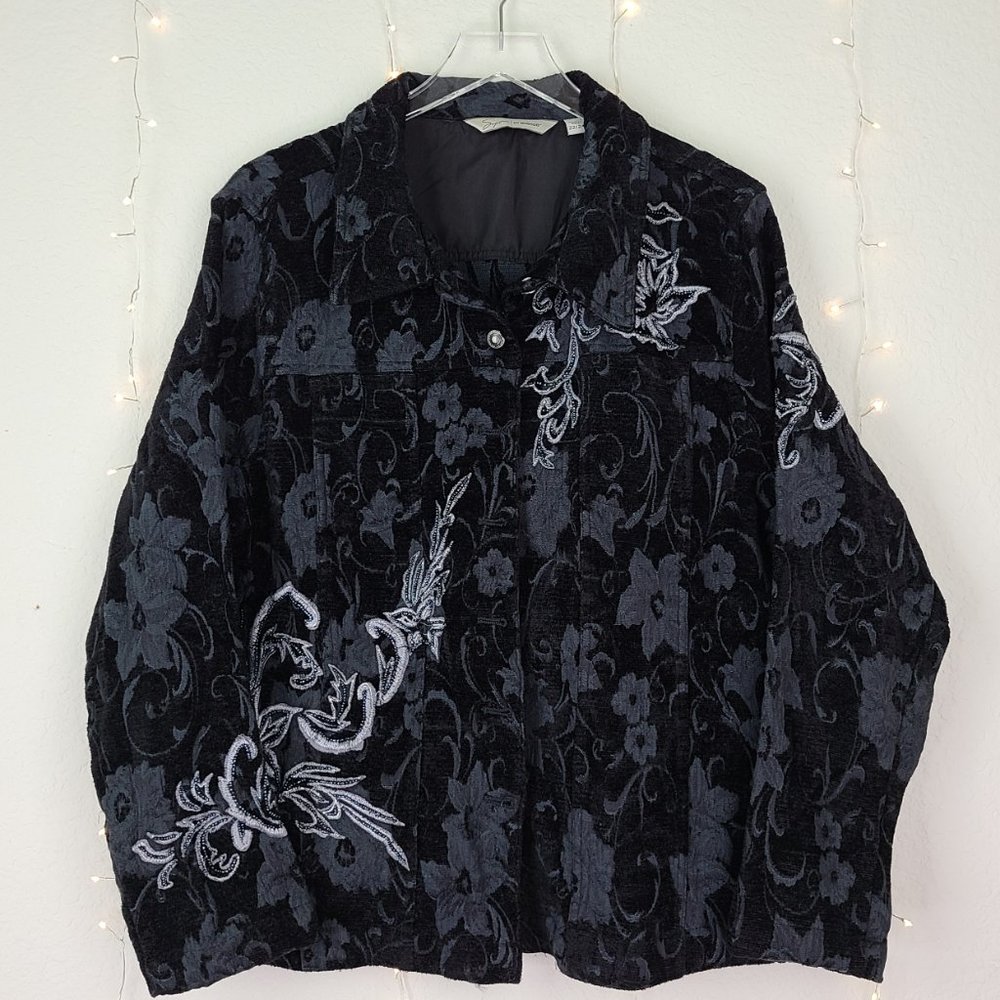 Soft by Avenue Black Brocade Jacket Embroidery Beaded Plus Size 22/24